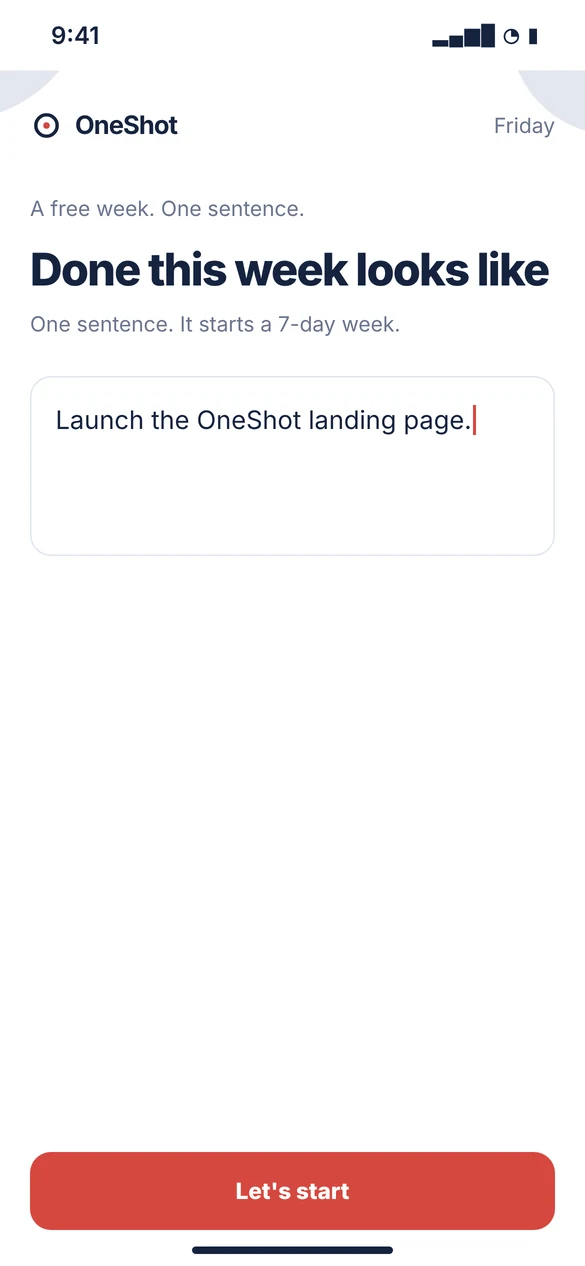 OneShot screen: locking the sentence for the week